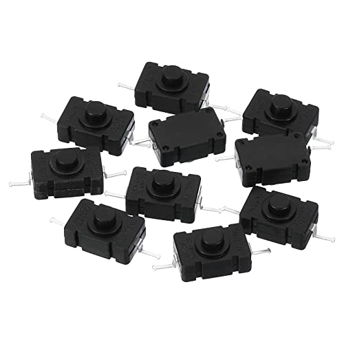 PATIKIL 10Stk Verriegelung Drücken Schaltfläche Schalter KAN-28 Nadel Stift Ein/Aus Selbstsperrung 250V 1.5A Mikro Schalter für Taschenlampe Licht Stab Ausgang Schwarz von PATIKIL