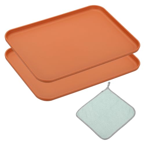 PATIKIL 10x7 Zoll Fast-Food-Serviertabletts, 2 Stück Wiederverwendbare Restaurant-Serviertabletts Reinigungstücher inklusive PP Multifunktions-Rechteckiges Tablett, Orange von PATIKIL