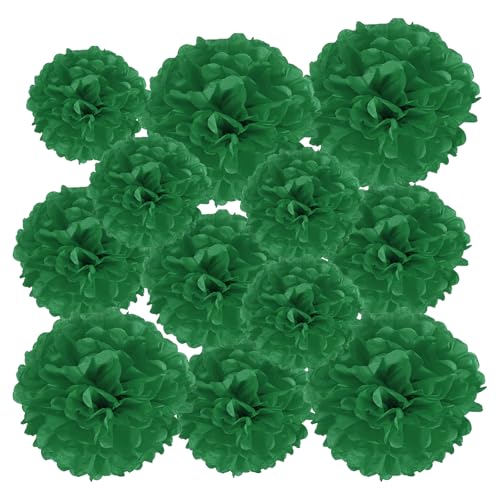 PATIKIL 12 Stück 10/15/20 cm Pom Poms Papier Blumen, Papierblumen Hochzeitsdeko Seidenpapier für Hochzeit Brautdusche Geburtstagsparty Hintergrund Dekoration, Dunkelgrün von PATIKIL