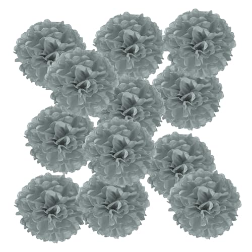 PATIKIL 12 Stück 15 cm Pom Poms Papier Blumen, Papierblumen Hochzeitsdeko Seidenpapier für Hochzeit Brautdusche Geburtstagsparty Hintergrund Dekoration, Grau von PATIKIL