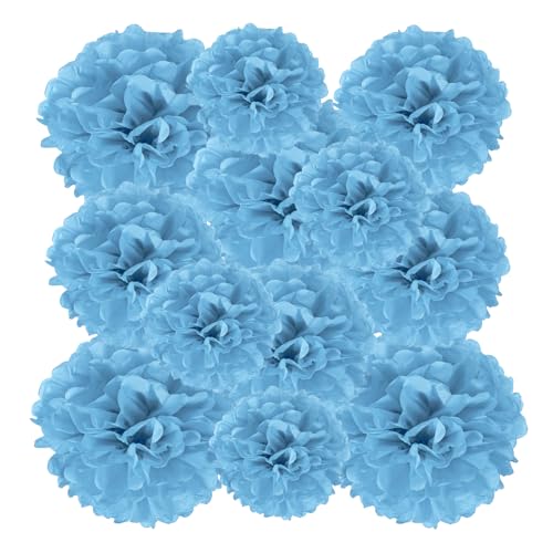 PATIKIL 12 Stück 20/24/30 cm Pom Poms Papier Blumen, Papierblumen Hochzeitsdeko Seidenpapier für Hochzeit Brautdusche Geburtstagsparty Hintergrund Dekoration, Seeblau von PATIKIL