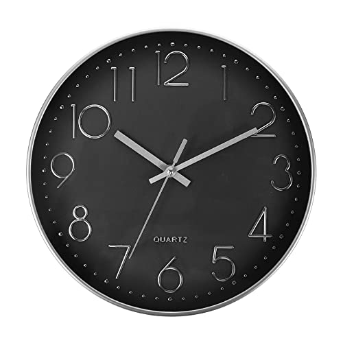 PATIKIL 12" Wanduhr Batterie Betrieben Geräuschlos Kein Ticken Rund Wanduhren für Büro Schlafzimmer Dekorativ Schwarz Silber von PATIKIL