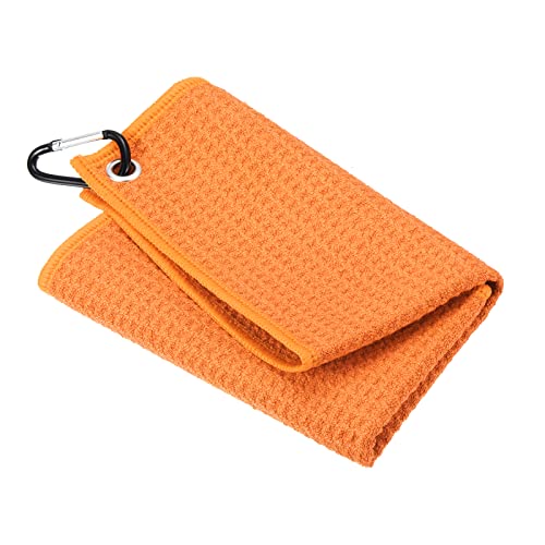 PATIKIL 12"x12" Golf Handtuchs Dreifach Gitter Textur Handtücher Weich Faser Starke Wasserabsorbierung mit D Clip für Golfliebhaber Orange von PATIKIL