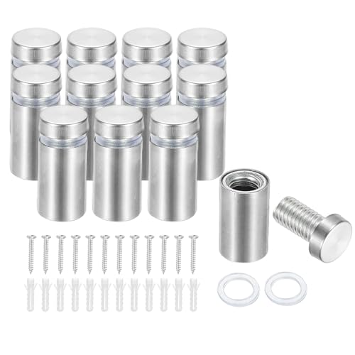 PATIKIL 12x25mm Abstandsschrauben, 12er Pack Edelstahl-Wandhalterungsschrauben Montage-Hardware Werbenagel zum Aufhängen von Acrylbilderrahmen, Silber von PATIKIL