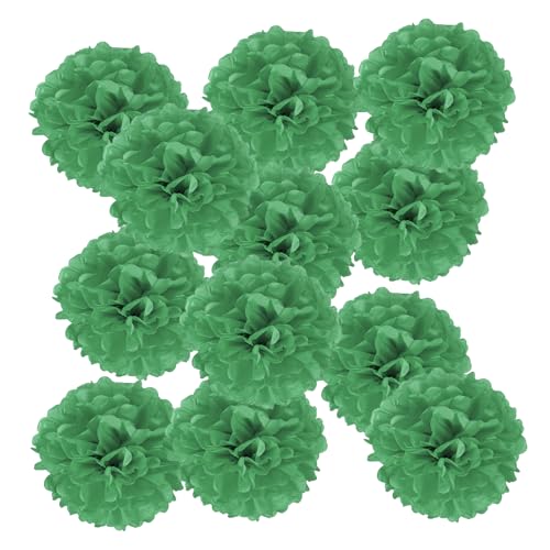PATIKIL 12 Stück 35 cm Pom Poms Papier Blumen, Papierblumen Hochzeitsdeko Seidenpapier für Hochzeit Brautdusche Geburtstagsparty Hintergrund Dekoration, Dunkelgrün von PATIKIL