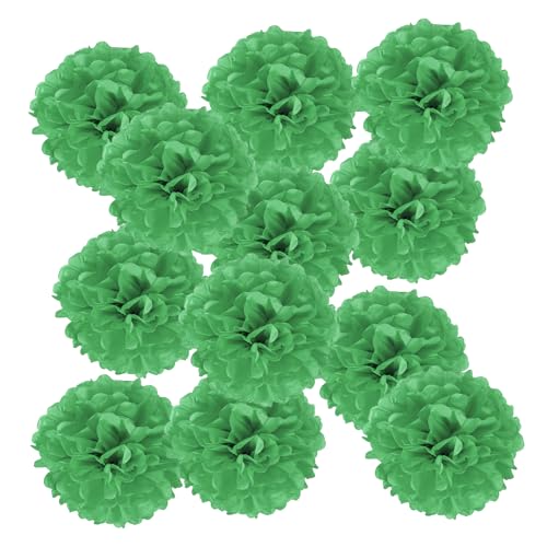 PATIKIL 12 Stück 35 cm Pom Poms Papier Blumen, Papierblumen Hochzeitsdeko Seidenpapier für Hochzeit Brautdusche Geburtstagsparty Hintergrund Dekoration, Grün von PATIKIL