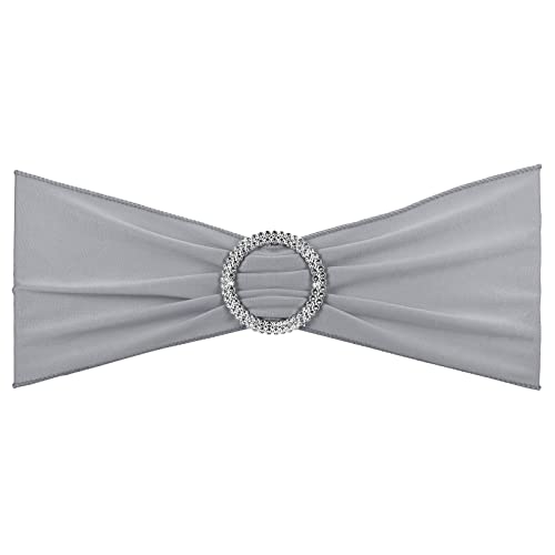 PATIKIL 14"x5" Dehnbare Stuhl Schärpen Schleifen 10 Pack Elastische Stuhlbänder Schärpen mit Schnalle Schieber für Hochzeit Bankett Dekorationen Helles Grau von PATIKIL
