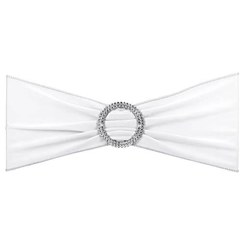 PATIKIL 14"x5" Dehnbare Stuhl Schärpen Schleifen 10 Pack Elastische Stuhlbänder Schärpen mit Schnalle Schieber für Hochzeit Bankett Dekorationen Weiß von PATIKIL