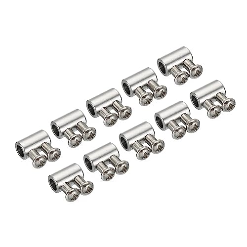 PATIKIL 14x8mm Drahtseil Klammern Set 10Stk 3mm Loch Stahl Doppellöcher Sperre Kabelklemmen Clip mit M4x0.7 Kreuzschlitz Schrauben für Kabel Basteln Beschläge Silber von PATIKIL