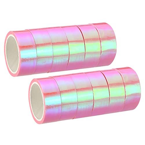 PATIKIL 15mmx5m Holographisch Klebeband 12 Rolle Selbstklebend Metallfolie Maskierung Aufkleber für DIY Kunst Handwerk Verpackung Dekoration Rosa von PATIKIL