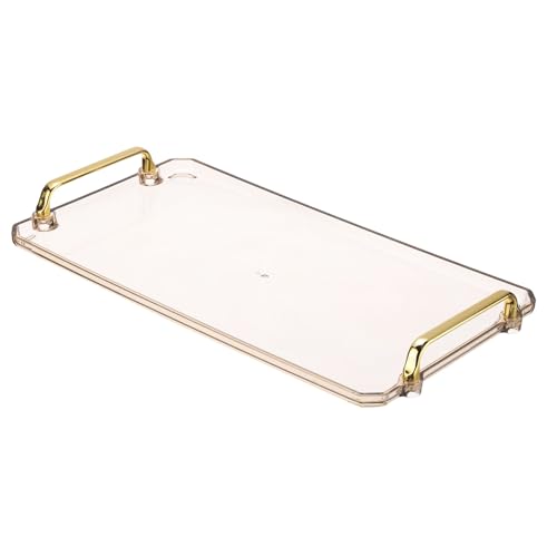 PATIKIL 16,1 x 8,7 Zoll Kunststoff-Serviertablett mit goldenen Griffen, Tablett rechteckige Partyplatten für Dessert Kaffee Teetisch, Wohnzimmer Küchenarbeitsplatte, Bernstein von PATIKIL