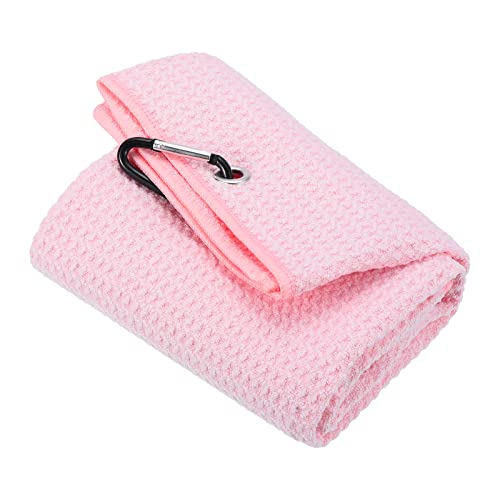 PATIKIL 16"x16" Golf Handtuchs Dreifach Gitter Textur Handtücher Weich Faser Starke Wasserabsorbierung mit D Clip für Golfliebhaber Rosa von PATIKIL