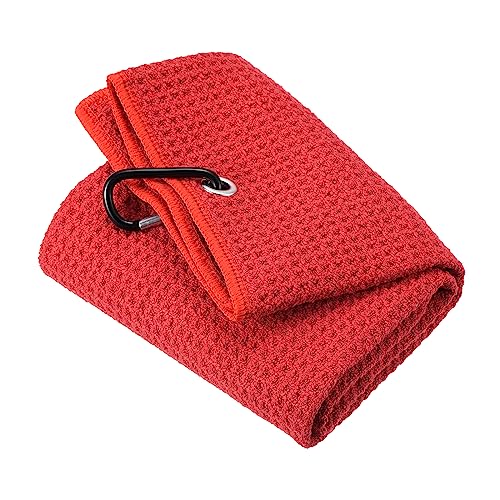 PATIKIL 16"x16" Golf Handtuchs Dreifach Gitter Textur Handtücher Weich Faser Starke Wasserabsorbierung mit D Clip für Golfliebhaber Rot von PATIKIL