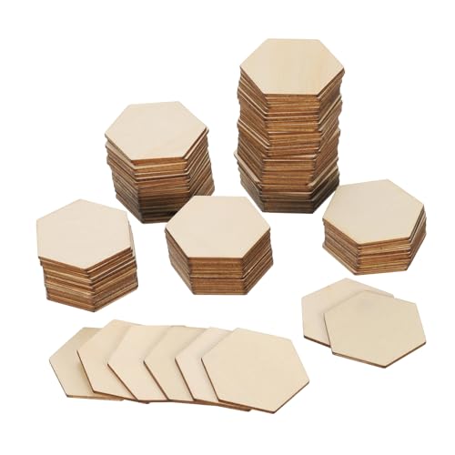 PATIKIL 2,4 Zoll Unvollendete Sechseck Holzscheiben, 100er Packung Leer Holz Scheiben Ausschnitte für DIY Kunsthandwerk Malerei Dekoration Weihnachtsdekorationen von PATIKIL