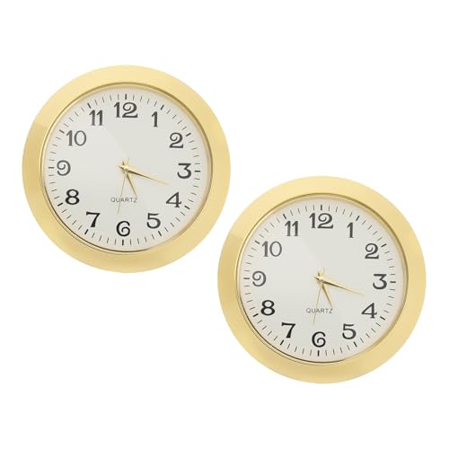 PATIKIL 2-1/8" (55mm) Quarzuhr Einsatz 2Stk Miniatur Runde Quarz Uhrwerk Mini Arabische Ziffern Uhr Passt 45mm/1.77" Durchmesser Loch für Hause Gold Ton von PATIKIL