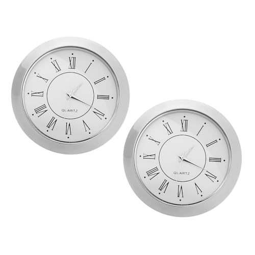 PATIKIL 2-1/8" (55mm) Quarzuhr Einsatz 2Stk Miniatur Runde Quarz Uhrwerk Mini Römische Ziffern Uhr Passt 45mm/1.77" Durchmesser Loch für Hause Silber Ton von PATIKIL