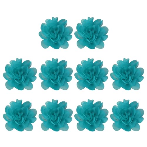 PATIKIL 2" Chiffon Blumen, 10 Stück Mesh Stoff Blumen Nähen Stoff Applikationen Haarband Verzierungen für DIY Handwerk Hochzeit Dekor, Blau von PATIKIL