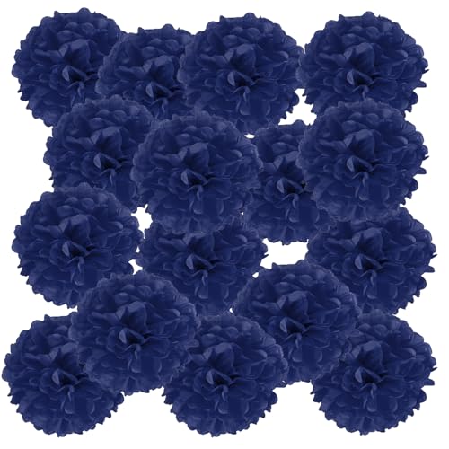 PATIKIL 20 Stück 15 cm Pom Poms Papier Blumen, Papierblumen Hochzeitsdeko Seidenpapier für Hochzeit Brautdusche Geburtstagsparty Hintergrund Dekoration, Marineblau von PATIKIL