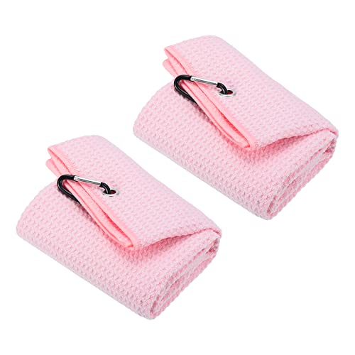 PATIKIL 20"x16" Golf Handtuchs 2 Pack Dreifach Gitter Textur Handtücher Weich Faser Starke Wasserabsorbierung mit D Clip für Golfliebhaber Rosa von PATIKIL