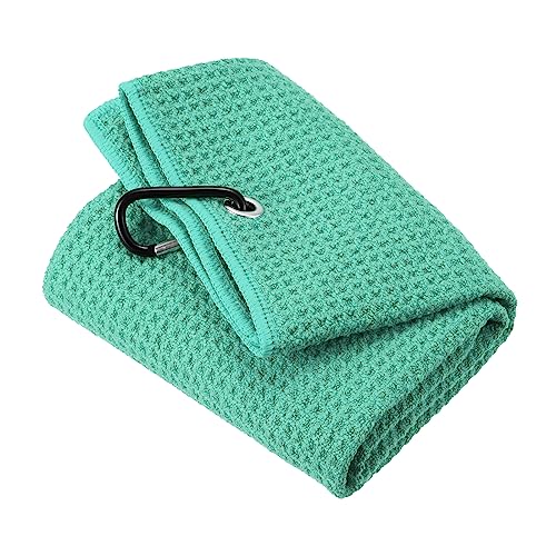 PATIKIL 20"x16" Golf Handtuchs Dreifach Gitter Textur Handtücher Weich Faser Starke Wasserabsorbierung mit D Clip für Golfliebhaber Grün von PATIKIL