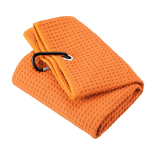 PATIKIL 20"x16" Golf Handtuchs Dreifach Gitter Textur Handtücher Weich Faser Starke Wasserabsorbierung mit D Clip für Golfliebhaber Orange von PATIKIL