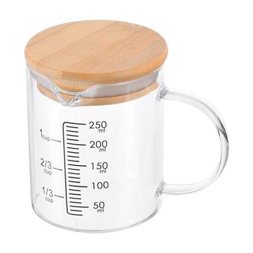 PATIKIL 250ml Glas Messbecher, 3.3 Borosilikatglas mit schwarzer Skala, Flüssigkeitsmessbecher mit Holzdeckel und V-förmigem Ausguss für die Küche PATIKIL 250ml Glas Messbecher, 3.3 Borosilikatglas mit schwarzer Skala, Flüssigkeitsmessbecher mit Holzdeckel und V-förmigem Ausguss für die Küche von PATIKIL