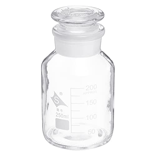 PATIKIL 250ml Reagenz Medien Flasche, 1Pcs runde abgestufte Glas Speicherflasche mit klarer Kappe für Labor Haus, klar von PATIKIL
