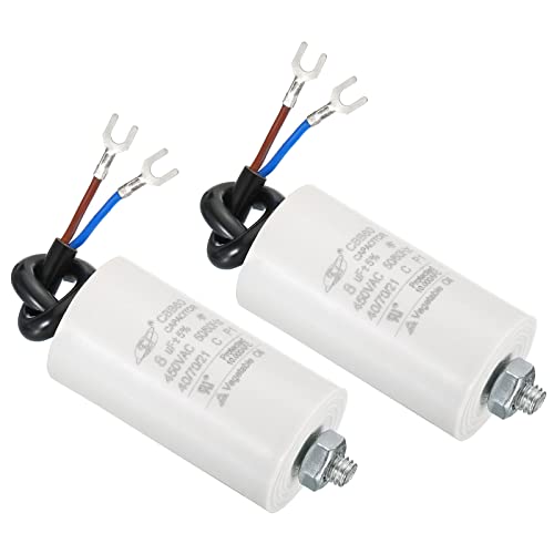 PATIKIL 2Stk CBB60 8uF Laufkondensator AC 450V 2 Drähte 50/60Hz Zylinder Unten mit Schraube 65x35mm für Waschmaschine Wasserpumpen Motor Start von PATIKIL