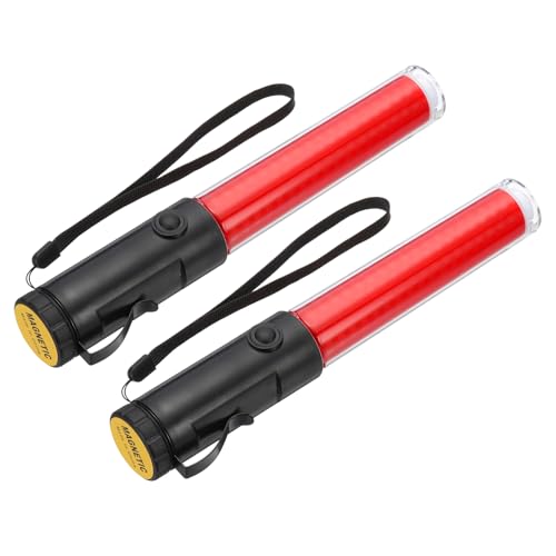 PATIKIL 2er Pack 11 Zoll Signalverkehrsstab, Luftverkehrsleitstab LED-Taschenlampe mit 3 Blinkmodi Seitlicher Clip Handgelenkband für Parkleitfäden, Rot von PATIKIL
