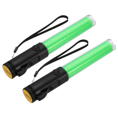 PATIKIL 2er Pack 11 Zoll Signalverkehrsstab, Luftverkehrsleitstab LED-Taschenlampe mit 3 Blinkmodi Seitlicher Clip Handgelenkriemen für Parkleitfäden, Grün von PATIKIL