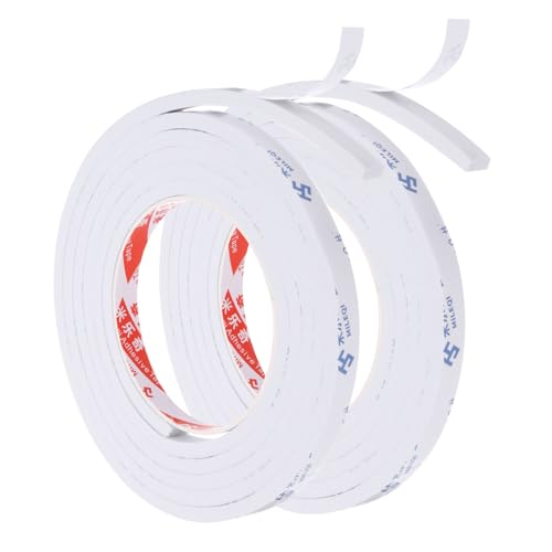 PATIKIL 2m/6,6ft Dichtungs-Schaumband, 2er Pack 1cm Breit 5mm Dick Einseitiges Wetterstreifen Türdichtungsstreifen für Fenster- und Türisolierung, Weiß von PATIKIL