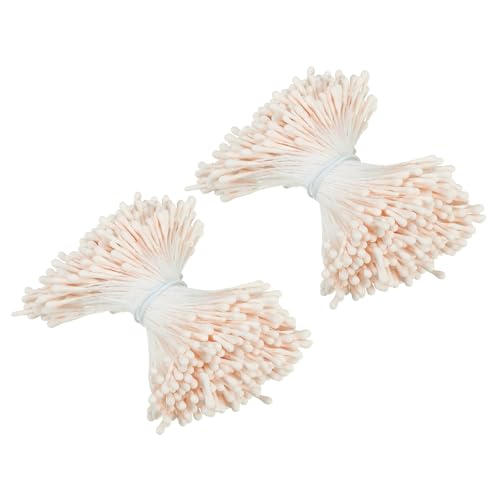 PATIKIL 2mm Doppel Köpfe Blume Staubgefäße 700Stk Künstliche Blume Staubgefäß Stempel Matte Perle Blumenstaub für Heimwerker Weihnachtskarte Hochzeit Dekor Beige von PATIKIL