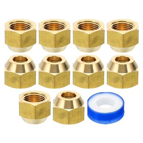 PATIKIL 3/8 SAE Messing Flare-Mutter, 10er Pack 45 Grad Kupfer-Flanschrohrverschraubung Messing-Rohrverschraubung mit Band für Klimaanlage Wasser Gasleitung, glänzend PATIKIL 3/8 SAE Messing Flare-Mutter, 10er Pack 45 Grad Kupfer-Flanschrohrverschraubung Messing-Rohrverschraubung mit Band für Klimaanlage Wasser Gasleitung, glänzend von PATIKIL