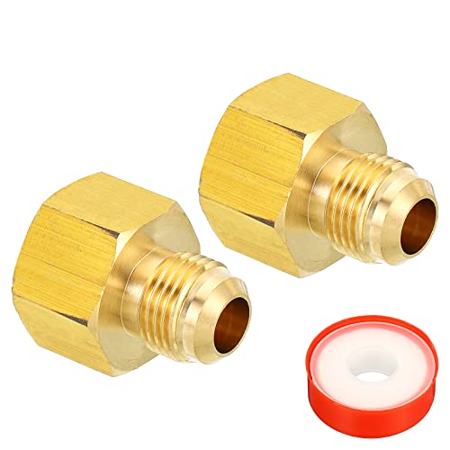 PATIKIL 3/8 SAE Stecker x 1/2 SAE Buchse Messing Leuchte Rohr Fitting 2Pack Rohrverschraubung Reduzierstück Gas Adapter Sechskant Kupplung mit PTFE Klebeband für Klempnerei HVAC von PATIKIL