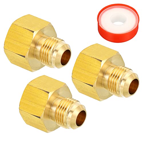 PATIKIL 3/8 SAE Stecker x 1/2 SAE Buchse Messing Leuchte Rohr Fitting 3Pack Rohrverschraubung Reduzierstück Gas Adapter Sechskant Kupplung mit PTFE Klebeband für Klempnerei HVAC von PATIKIL