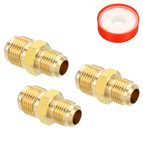 PATIKIL 3/8 SAE Stecker x 1/2 SAE Stecker Messing Rohr Kuppler 3Pack Rohrverschraubung Gewinde Gas Adapter Leuchte Anschluss Vereinigung Kupplung mit PTFE Klebeband für Klempnerei HVAC von PATIKIL