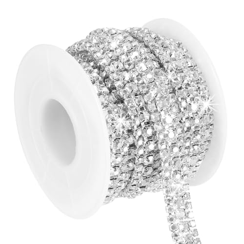 PATIKIL 3 Yards Strasskette Rolle 3 Reihen Kristall Close Chain Bling Nähtrimstreifen Für Kleidung Basteln DIY Kostümdekoration Taschenrandverzierung Silber/Weiß PATIKIL 3 Yards Strasskette Rolle 3 Reihen Kristall Close Chain Bling Nähtrimstreifen Für Kleidung Basteln DIY Kostümdekoration Taschenrandverzierung Silber/Weiß von PATIKIL