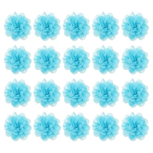 PATIKIL 3.9" Chiffon Blumen 20Stk Netz Stoff Blumen Nähen Stoff Applikationen Stirnband Verzierungen für Selbermachen Basteln Hochzeit Blau von PATIKIL