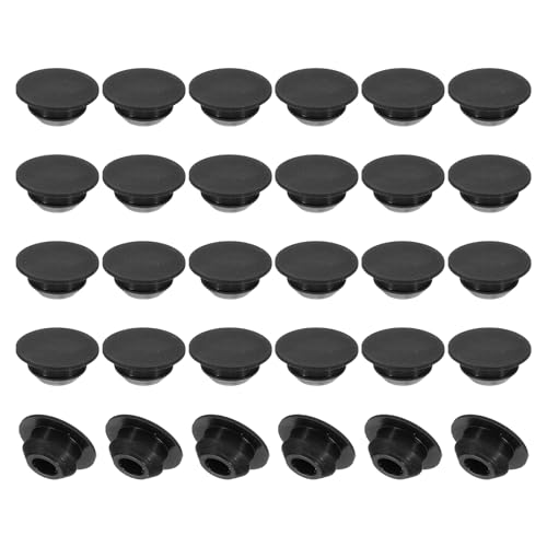 PATIKIL 30 Stück 8mm Durchmesser Silikon Abdeckkappen für Bohrlöcher, in Verriegelungsart Möbel-Lochverschlussknopf Breiter Rand Gummistopfen Passend für 8mm Loch zur Abdichtung, Schwarz von PATIKIL