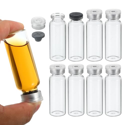 PATIKIL 30ml Probengefäße 8 Pack Labor Leere Fläschchen mit Butyl Gummi Stopfen und Quetschdeckel Kappen Borosilikat Glas Gefäß Durchsichtig von PATIKIL