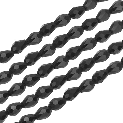 PATIKIL 325Stk Tropfen Facettierte Glas Kristall Perlen Schwarz Bicone GeburtsFels Perlen Sortimente Vertikale Loch Form für Selbstmachen Basteln 4x6mm von PATIKIL