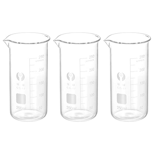 PATIKIL 3Stk 250ml Hoch Form Glasbecher 3.3 Borosilikatglas Skalierte Bedruckte Messbecher mit Ausguss für Küche Labor Flüssigkeiten PATIKIL 3Stk 250ml Hoch Form Glasbecher 3.3 Borosilikatglas Skalierte Bedruckte Messbecher mit Ausguss für Küche Labor Flüssigkeiten von PATIKIL