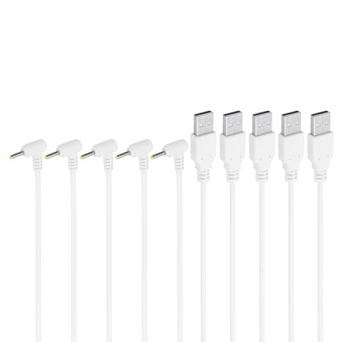 PATIKIL USB Stromkabel 3ft USB auf DC 2,5x0,7mm Barrel Jack Stromkabel, 5 Stück 24AWG Draht Adapter Stecker Ladekabel für Lichter, Ventilatoren, Lautsprecher, Tischlampen, Weiß von PATIKIL