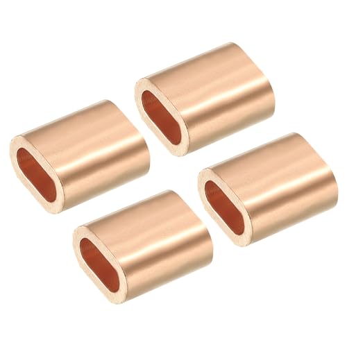 PATIKIL 4 Stück Kupfer Drahtseil Crimpschlaufe Hülse 3/16"/5mm Kupfer Einzel Oval Loch Kabelklemmen für Drahtseil und Kabel Zwinge, Golden von PATIKIL