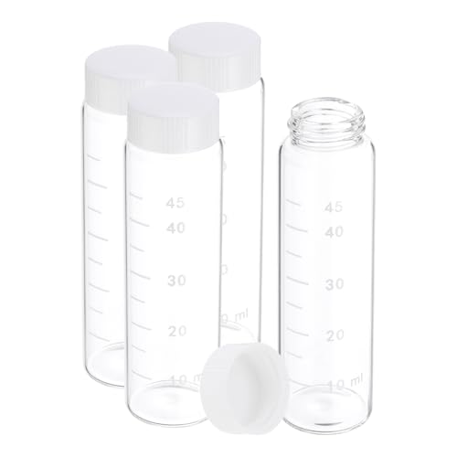 PATIKIL 4 Stück kleine Glasfläschchen mit weißem Schraubverschluss, 50 ml Transparent Glasfläschchen für die Lagerung von festen, flüssigen PATIKIL 4 Stück kleine Glasfläschchen mit weißem Schraubverschluss, 50 ml Transparent Glasfläschchen für die Lagerung von festen, flüssigen von PATIKIL