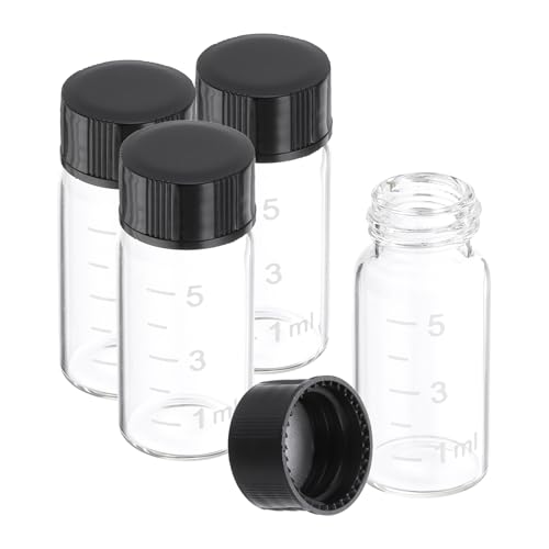 PATIKIL 4 Stücke kleine Glasfläschchen mit schwarzem Schraubverschluss,5ml Transparent Glasfläschchen für die Lagerung von festen, flüssigen PATIKIL 4 Stücke kleine Glasfläschchen mit schwarzem Schraubverschluss,5ml Transparent Glasfläschchen für die Lagerung von festen, flüssigen von PATIKIL