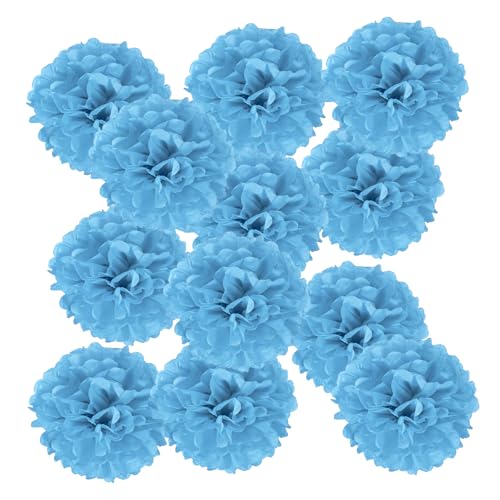 PATIKIL 12 Stück 10,5 cm Pom Poms Papier Blumen, Papierblumen Hochzeitsdeko Seidenpapier für Hochzeit Brautdusche Geburtstagsparty Hintergrund Dekoration, Blau von PATIKIL