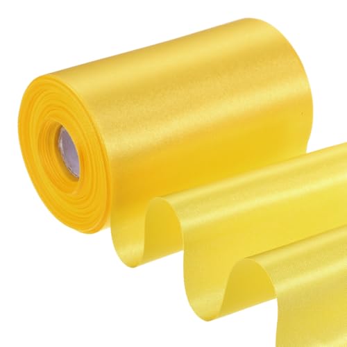PATIKIL 4 Zoll x 22 Yards Satinbandrolle, Geschenkverpackungsband für Schneidezeremonie-Set zur Eröffnung von Autoschleifenstühlen DIY-Nähhandwerk Hochzeitsfeierdekoration, Zitronengelb von PATIKIL