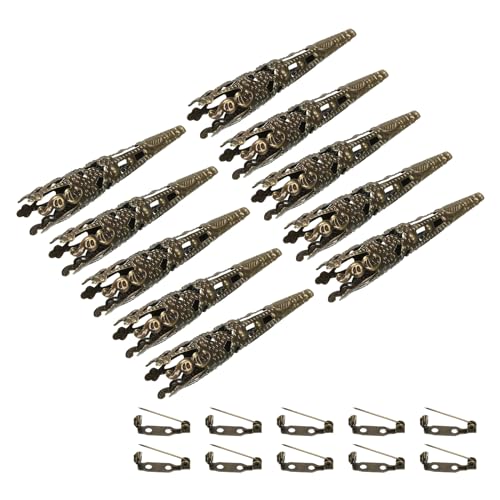 PATIKIL 41mm Korsage Dekorative Halterung 10Stk Brosche Stift Vase Tasche Boutonniere Halter mit Stabstifte für Hochzeit Party Basteln Handwerk Bronze von PATIKIL
