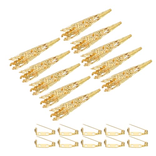 PATIKIL 41mm Korsage Dekorative Halterung 10Stk Brosche Stift Vase Tasche Boutonniere Halter mit Stabstifte für Hochzeit Party Basteln Handwerk Gold Ton von PATIKIL